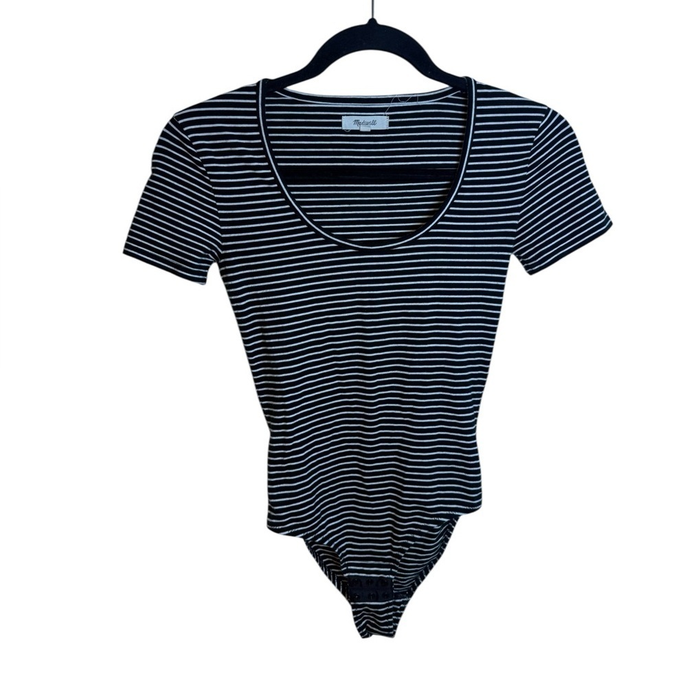 Madewell Black and White Cameo Striped Scoop Neck Bodysuit